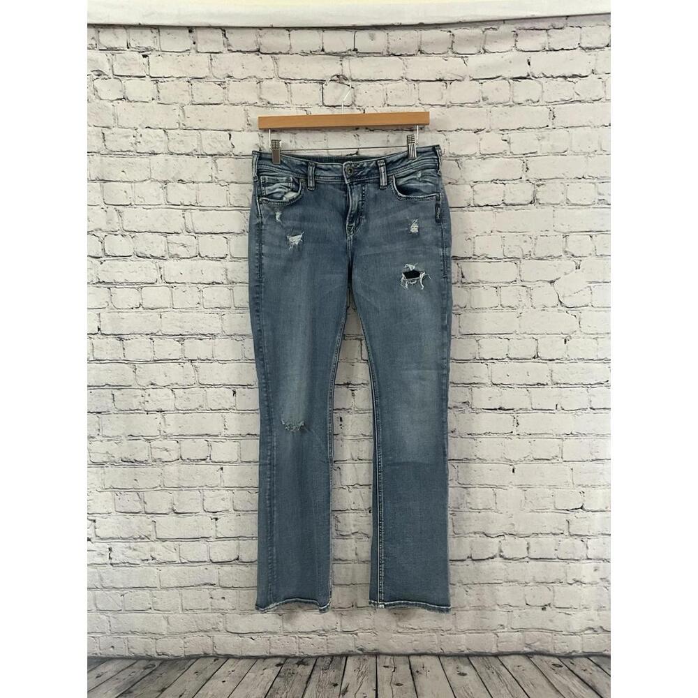 Silver Jeans‎ Womens 30x31 Blue Suki Mid Slim Boot Distressed Pants Denim